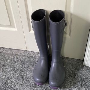 Gray and Purple rain boots